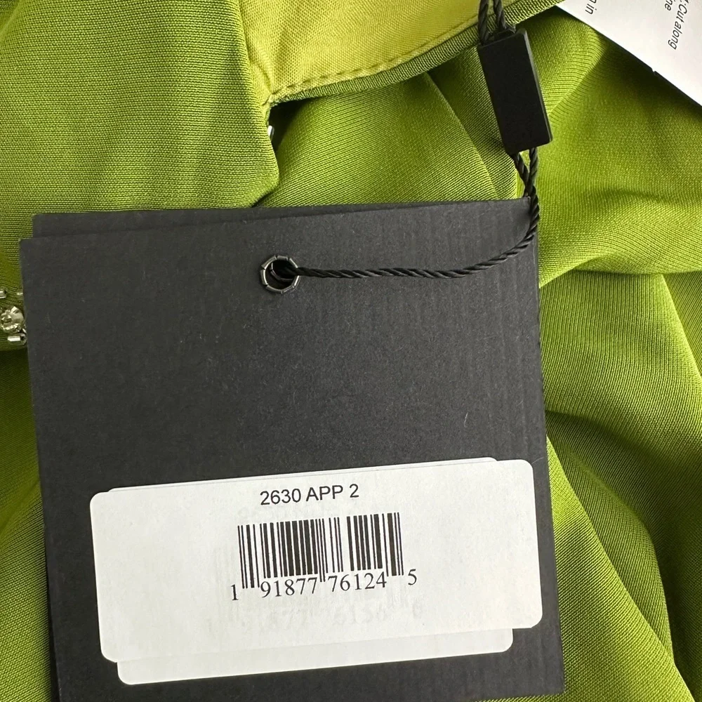 NWT Mac Duggal Plunge Neck Puff Sleeve Cut Out Gown Apple Green 2